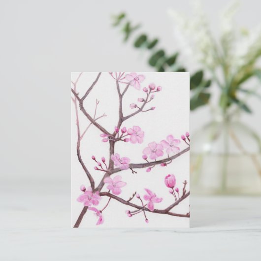 Rosa pfirsichblühende Zweige im Frühling Einladungspostkarte (Stehend Vorderseite)