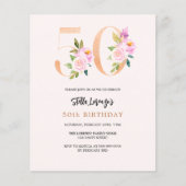 Rosa pfirsichblümliche 50. Geburtstagsbudget Einla (Vorderseite)