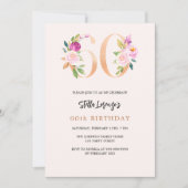 Rosa pfirsichblümliche Zahlen Gold 60. Geburtstag Einladung (Vorderseite)