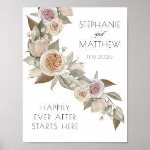 Rosa Pfirsichblüte Botanische Blumenhochzeit Poster