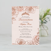 Rosa Pfirsichblüte Rose Gold Quinceanera Folieneinladung (Stehend vorne)