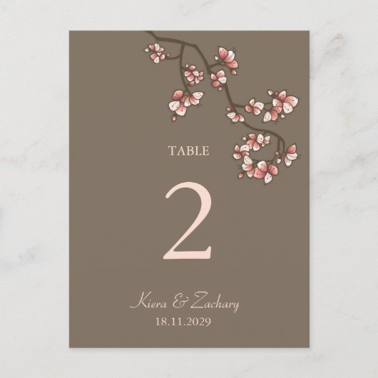 Rosa Pfirsichblüten Hochzeitskarte Tischnummer (Vorderseite)