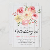Rosa Pfirsichfarben Blume Hochzeitsfeier Einladung (Vorne/Hinten)
