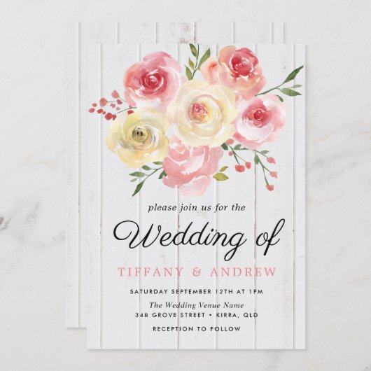 Rosa Pfirsichfarben Blume Hochzeitsfeier Einladung (Vorne/Hinten)
