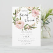 Rosa Pfirsichfarben Elegante Hochzeit Einladung (Stehend Vorderseite)