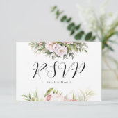 Rosa Pfirsichfarben Elegante Hochzeit RSVP Karte (Stehend Vorderseite)