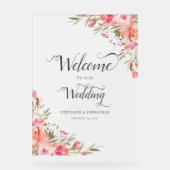 Rosa Pfirsichfarben Hochzeit Gold Acrylschild (Vorderseite)