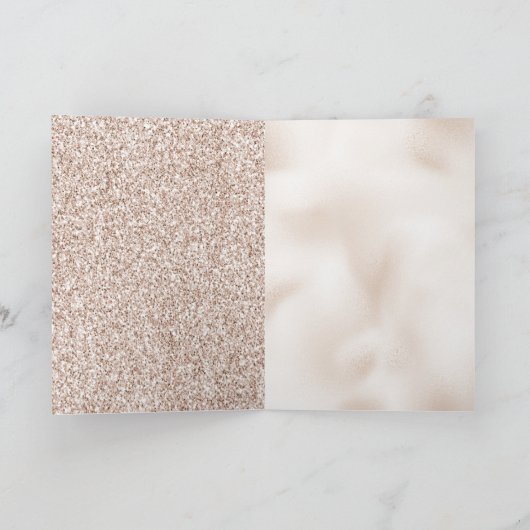 Rosa Pfirsichfarben Rose Glitz Herz Karte (Innenseite)