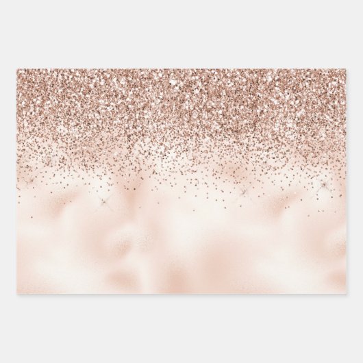 Rosa Pfirsichfarben Rose Gold Glitzer Punkte Geschenkpapier Set (Vorderseite 2)
