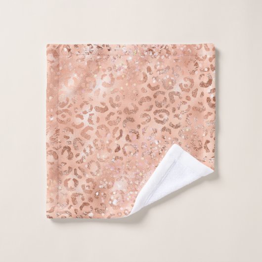 Rosa Pfirsichfarben Rose Gold Leopard Badhandtuch Set (Waschlappen)