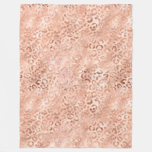 Rosa Pfirsichfarben Rose Gold Leopard Fleecedecke (Vorderseite)