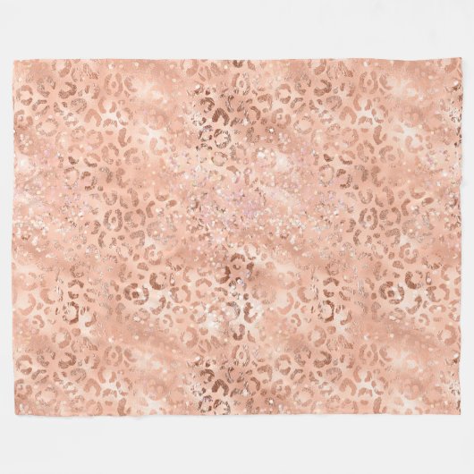 Rosa Pfirsichfarben Rose Gold Leopard Fleecedecke (Vorderseite (Horizontal))