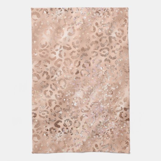 Rosa Pfirsichfarben Rose Gold Leopard Geschirrtuch (Vertikal)