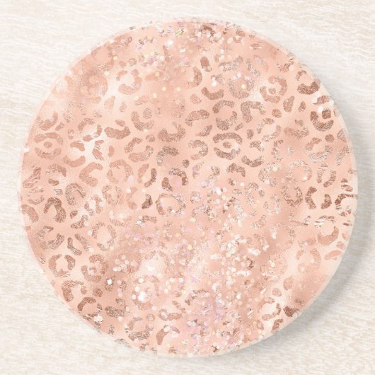 Rosa Pfirsichfarben Rose Gold Leopard Getränkeuntersetzer (Vorne)