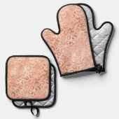 Rosa Pfirsichfarben Rose Gold Leopard Ofenhandschuh & Topflappen-Set (Vorderseite/Rückseite)