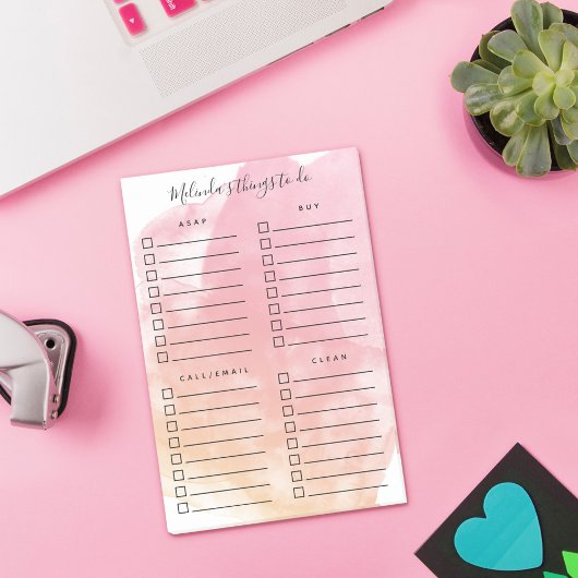 Rosa Pfirsichfarben Wash Organisierte Dinge zu tun Post-it Klebezettel