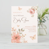 Rosa pfirsichfarbene Babydusche Einladung (Stehend Vorderseite)