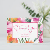 Rosa, pfirsichfarbene Birnen, elegantes Brautparty Dankeskarte (Stehend Vorderseite)