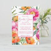 Rosa, pfirsichfarbene Birnen, elegantes Brautparty Einladung (Stehend Vorderseite)