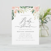 Rosa pfirsichfarbene Blumenwatecolor Babydusche Pa (Stehend Vorderseite)