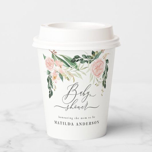 Rosa pfirsichfarbene Duschkabine Party Pappbecher (Rückseite)