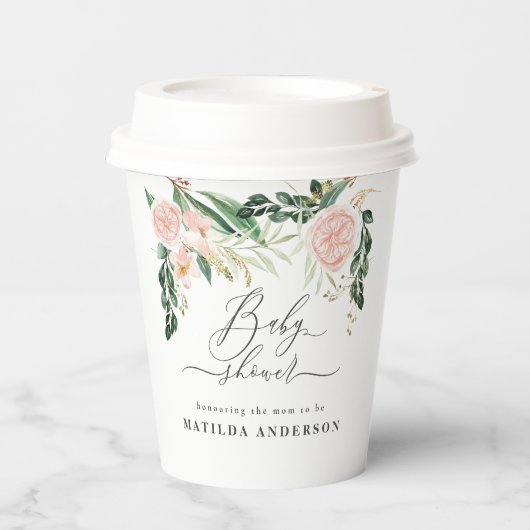 Rosa pfirsichfarbene Duschkabine Party Pappbecher (Vorderseite)