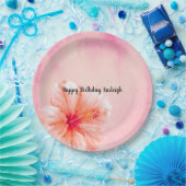 Rosa Pfirsichfarbene Hibiskus Blume Pappteller (Party)