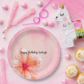 Rosa Pfirsichfarbene Hibiskus Blume Pappteller (Party)