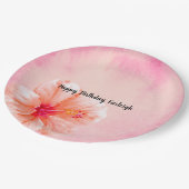 Rosa Pfirsichfarbene Hibiskus Blume Pappteller (Schrägansicht)