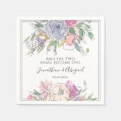 Rosa Pfirsichfarbene Lila Blütengrau-Rahmen-Hochze Serviette (Vorderseite)