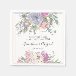 Rosa Pfirsichfarbene Lila Blütengrau-Rahmen-Hochze Serviette