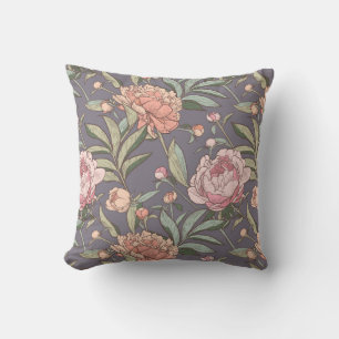 Rosa, pfirsichfarbene und graue Blumenmuster werfe Kissen