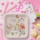 Rosa Pfirsichfarbene Wildblume Square Pappteller (Party)