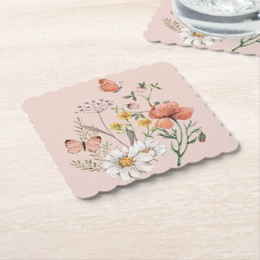Rosa Pfirsichfarbene Wildblume Square Untersetzer (angewinkelt)