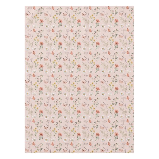 Rosa Pfirsichfarbene Wildblume Tischdecke (Vorderseite)