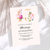 Rosa pfirsichfarbene Zahlen Gold Quinceanera Luxus Einladung