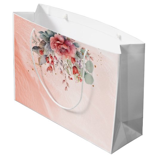 Rosa Pfirsichfarbenes blaues Brautparty Große Geschenktüte (Rückseite Schrägansicht)