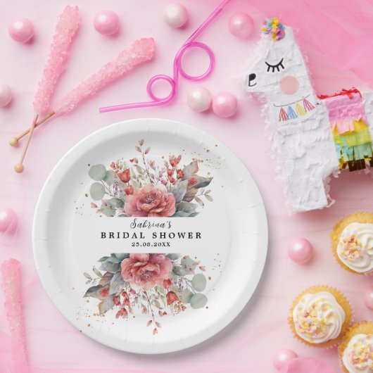 Rosa Pfirsichfarbenes blaues Brautparty Pappteller (Party)