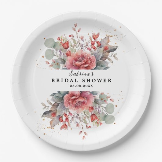 Rosa Pfirsichfarbenes blaues Brautparty Pappteller (Vorderseite)