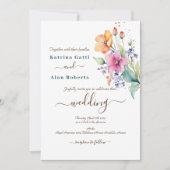 Rosa Pfirsichgelbe Blüten Einladung zur Hochzeit (Vorderseite)