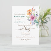 Rosa Pfirsichgelbe Blüten Einladung zur Hochzeit (Stehend Vorderseite)