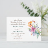 Rosa Pfirsichgelbe Blüten Save the Date Karte (Stehend Vorderseite)