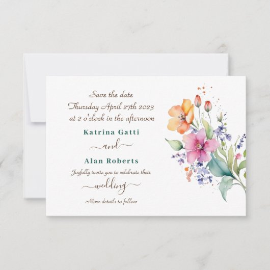 Rosa Pfirsichgelbe Blüten Save the Date Karte (Vorderseite)