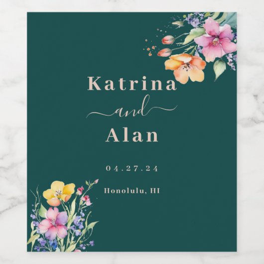 Rosa Pfirsichgelbe Blüten Weinkennzeichen Weinetikett (Einzelnes Label)