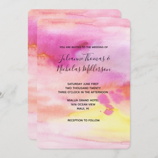 Rosa Pfirsichgelbe Farbe Einladung (Vorne/Hinten)