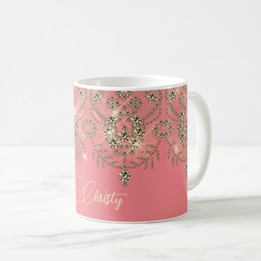Rosa pfirsichgoldgelb verleihen elegantem Funkeln Kaffeetasse (VorderseiteRechts)