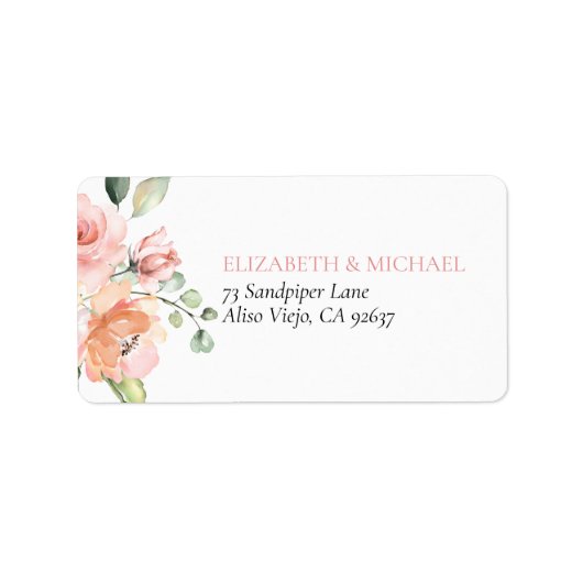 Rosa Pfirsichkoralle Eukalyptus-Hochzeit Adressaufkleber (Vorne)