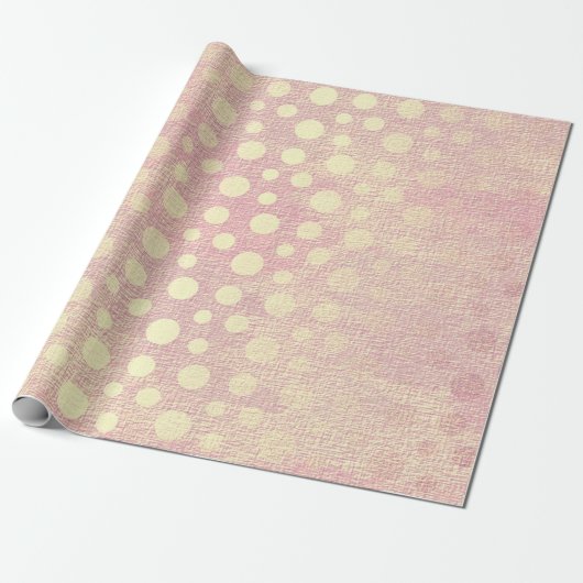 Rosa Pfirsichpastel Golden Polka Dots Geschenkpapier (Ungerollt)