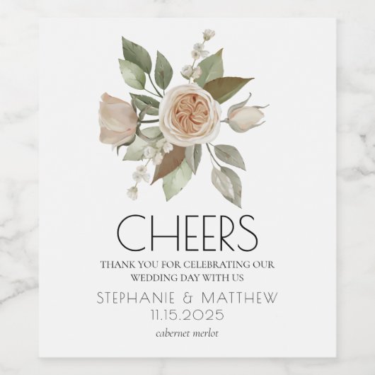 Rosa Pfirsichpfirsichblüte Botanische Hochzeit Weinetikett (Einzelnes Label)