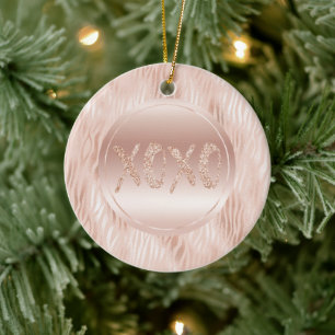 Rosa Pfirsichpink Zebra print Glitzer XOXO Keramik Ornament